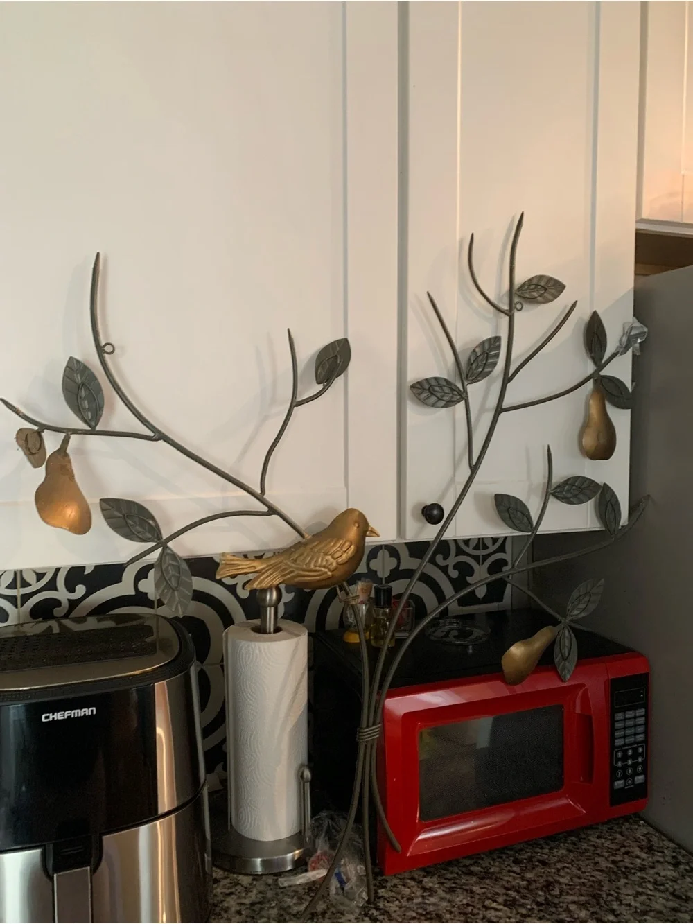 Metal Branch Wall Art with Gold Birds and Pears